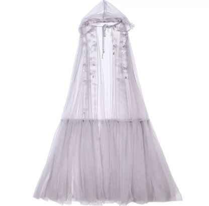 Handcrafted Floral Tulle Hooded Cape