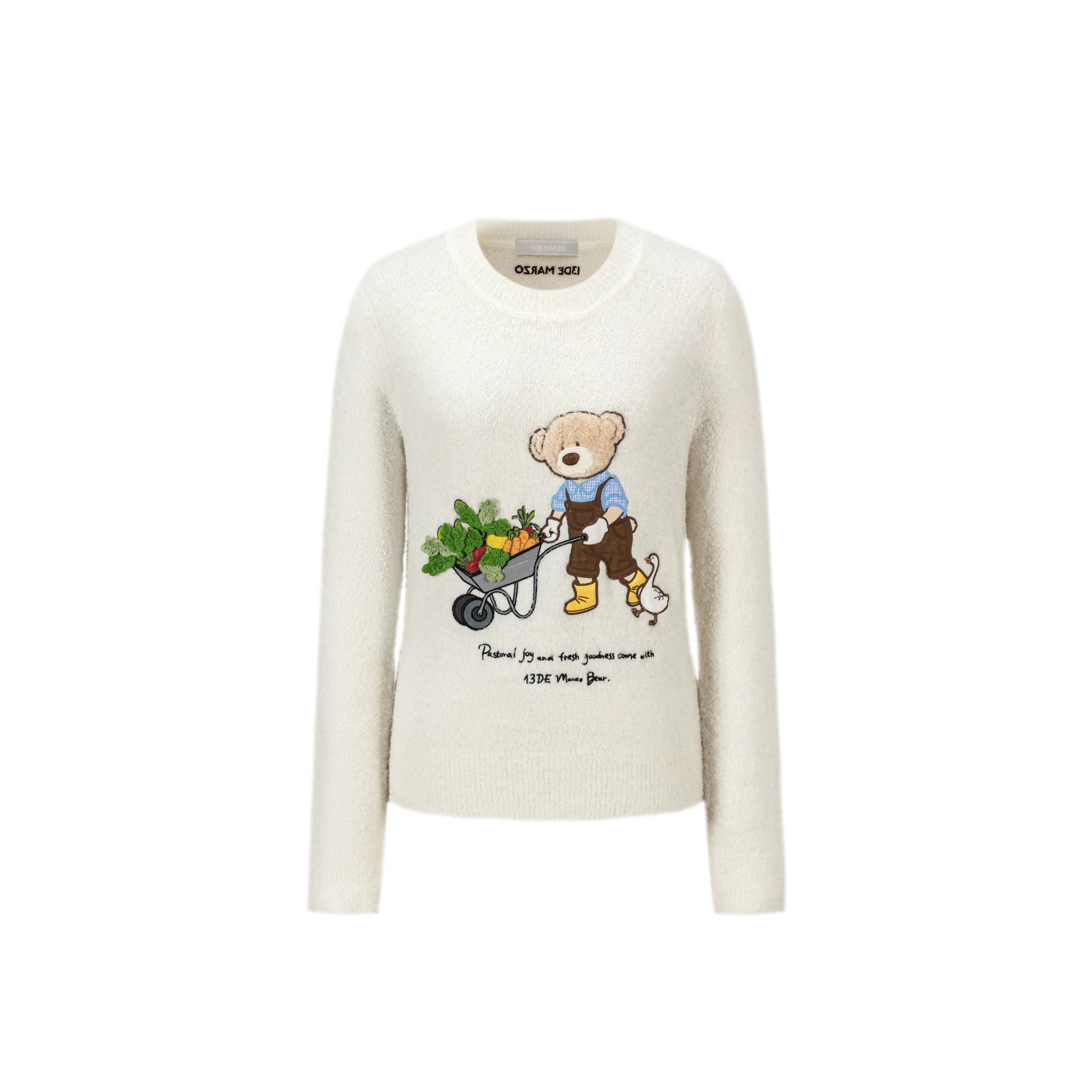 Fuzzy Appliqué Pullover Sweater