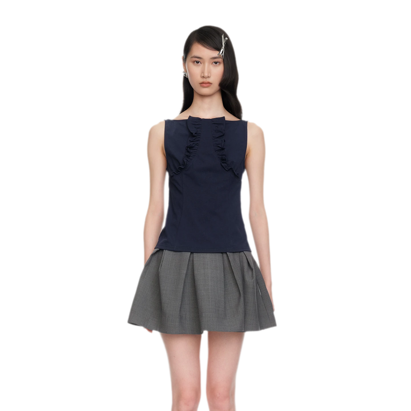 Ruffle Trim Fitted Top