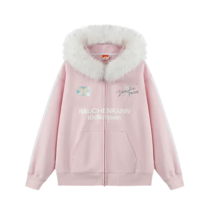 Fur Trim Oversized Zip Hoodie