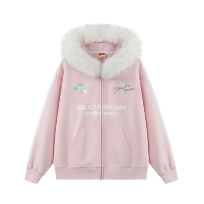 Fur Trim Oversized Zip Hoodie