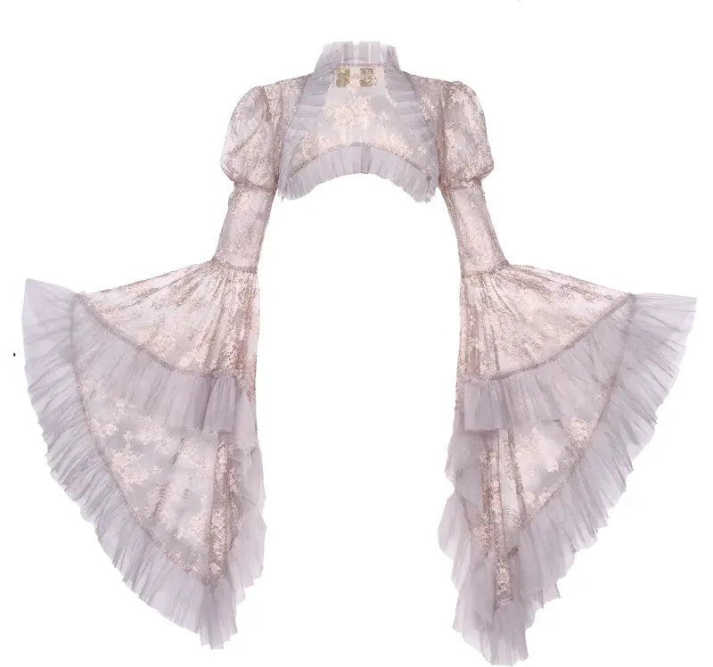 Sheer Lace Puff-Sleeve Capelet