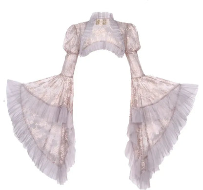 Sheer Lace Puff-Sleeve Capelet