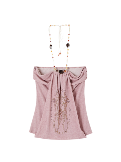 Aman Halter Neck Crystal Embellished Slim Fit Top