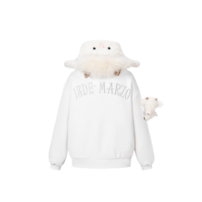 Textured Lamb Bear Zip Hoodie