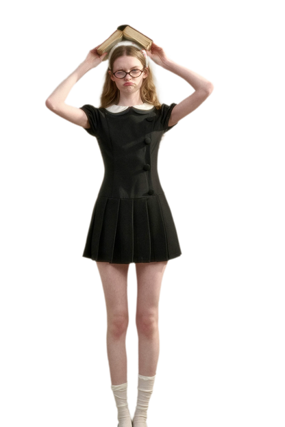 Babydoll Little Black Dress Pleated Skirt