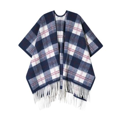 Vintage Plaid Fringed Shawl