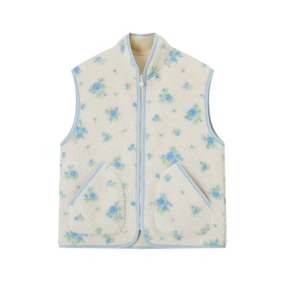 Floral Fleece Stand Collar Vest