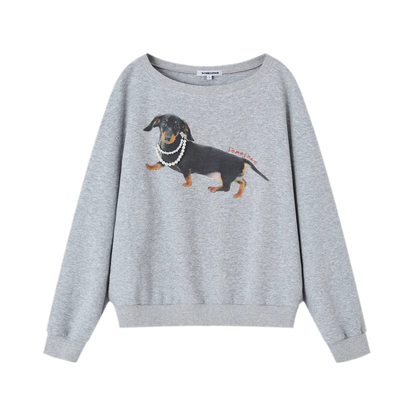 Sweatshirt mit Dackel-Perlenmotiv