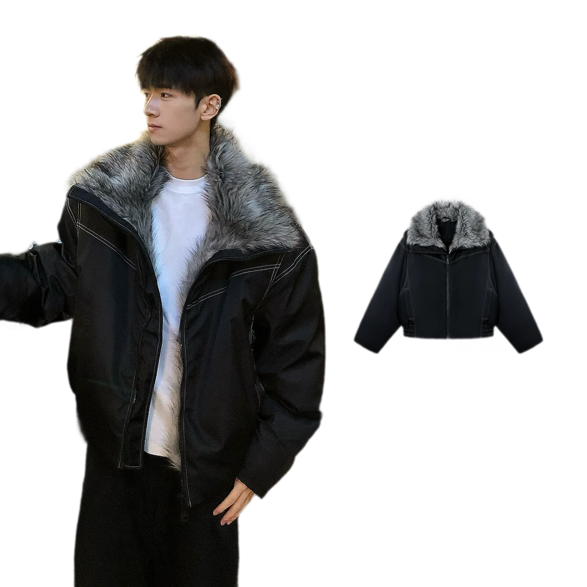 트윌 오버사이즈 퍼 칼라 재킷
