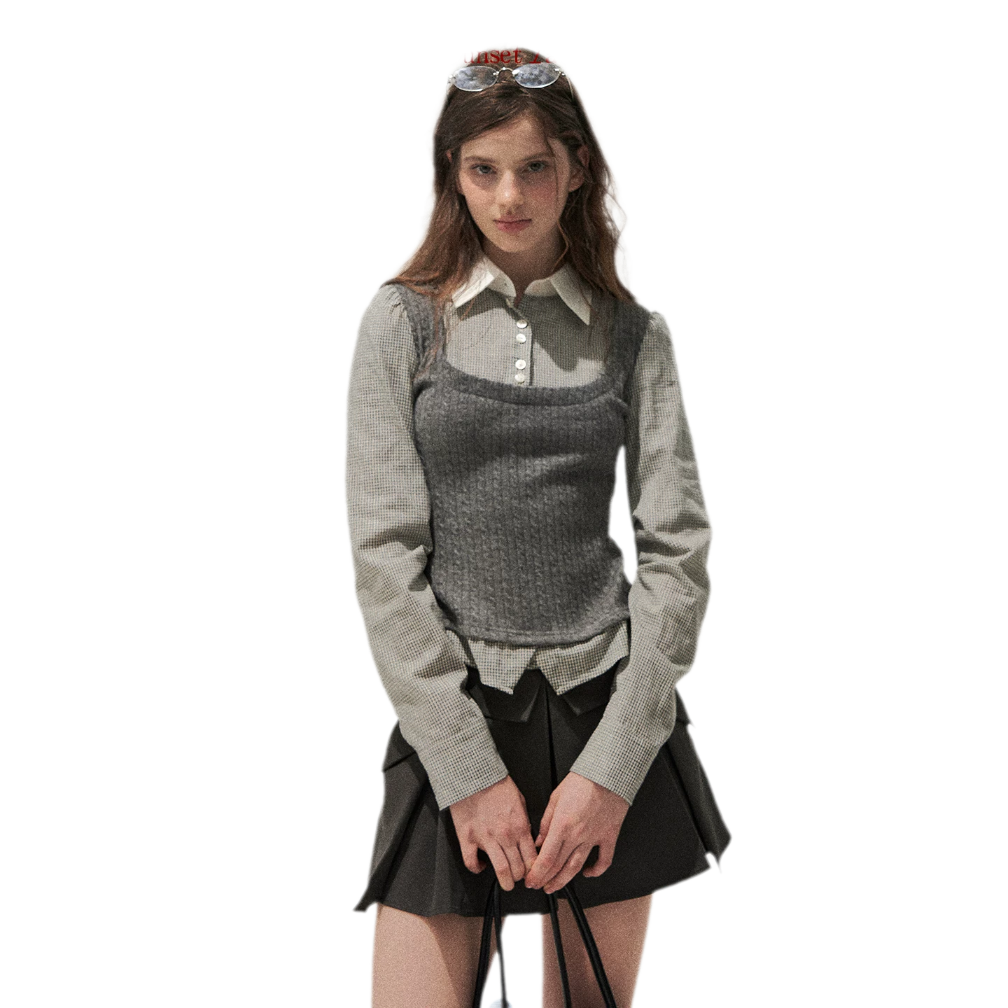 Cable-Knit Layered Shirt Vest