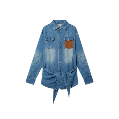 Washed Denim Suede-Panel Shirt