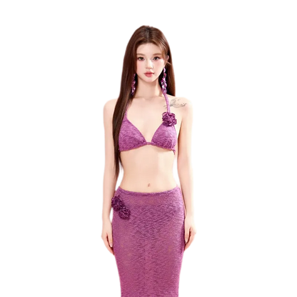 Pleated Three-Piece Swim Set