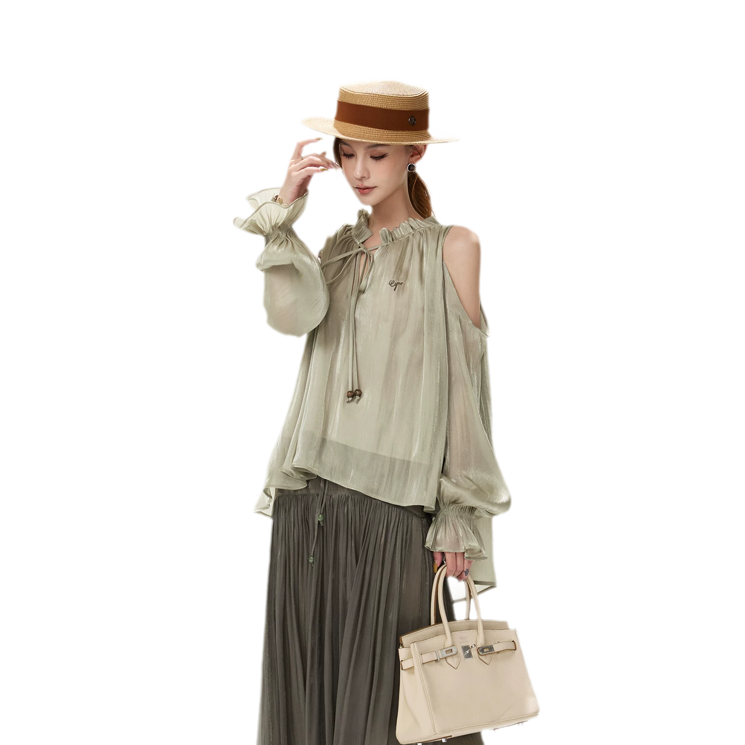 Shimmering Ruffle Cold-Shoulder Blouse
