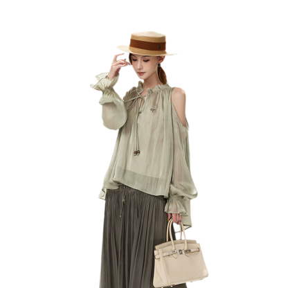 Shimmering Ruffle Cold-Shoulder Blouse