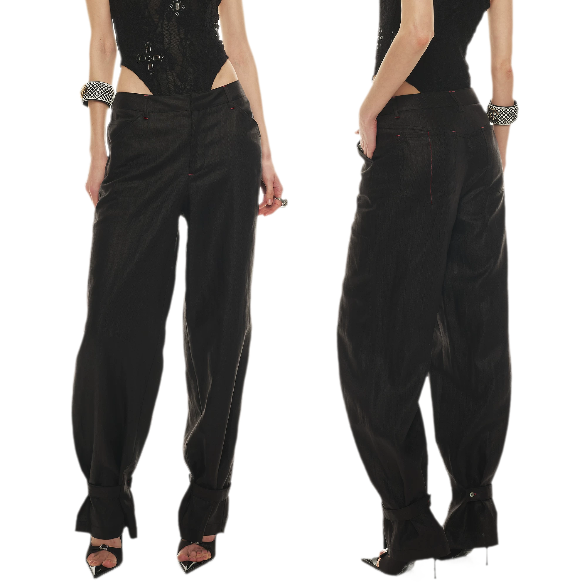 Tencel Linen Vintage Contrast Stitch Casual Pants