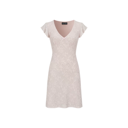 Lace-Trim Jacquard Knit Waist-Cinched Dress