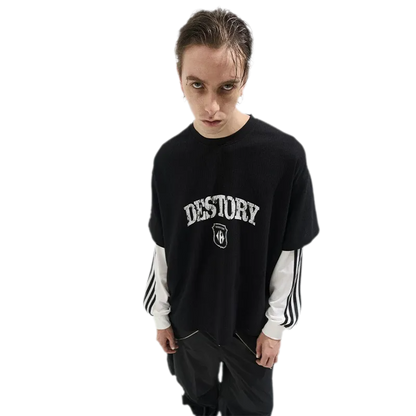 Distressed Graphic Layered Long-Sleeve Tee