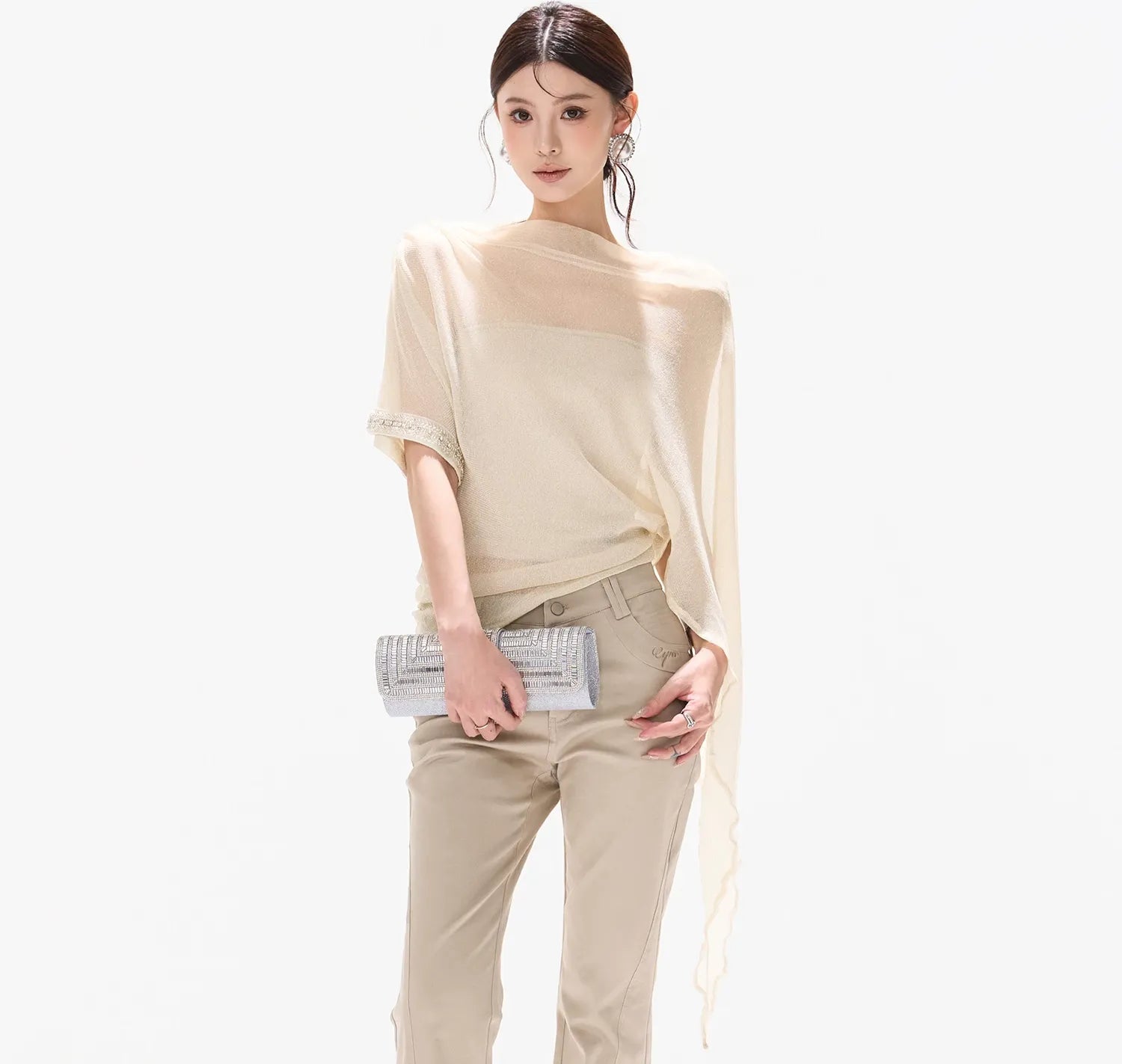 Silver Mesh Batwing Top
