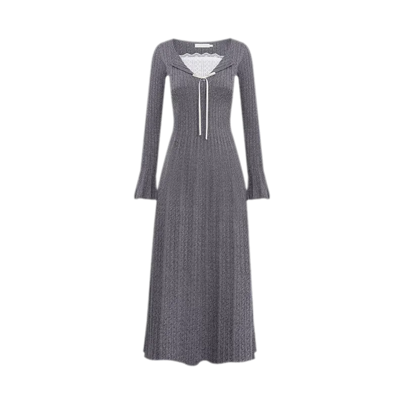 Cable Knit Lace Trim Dress