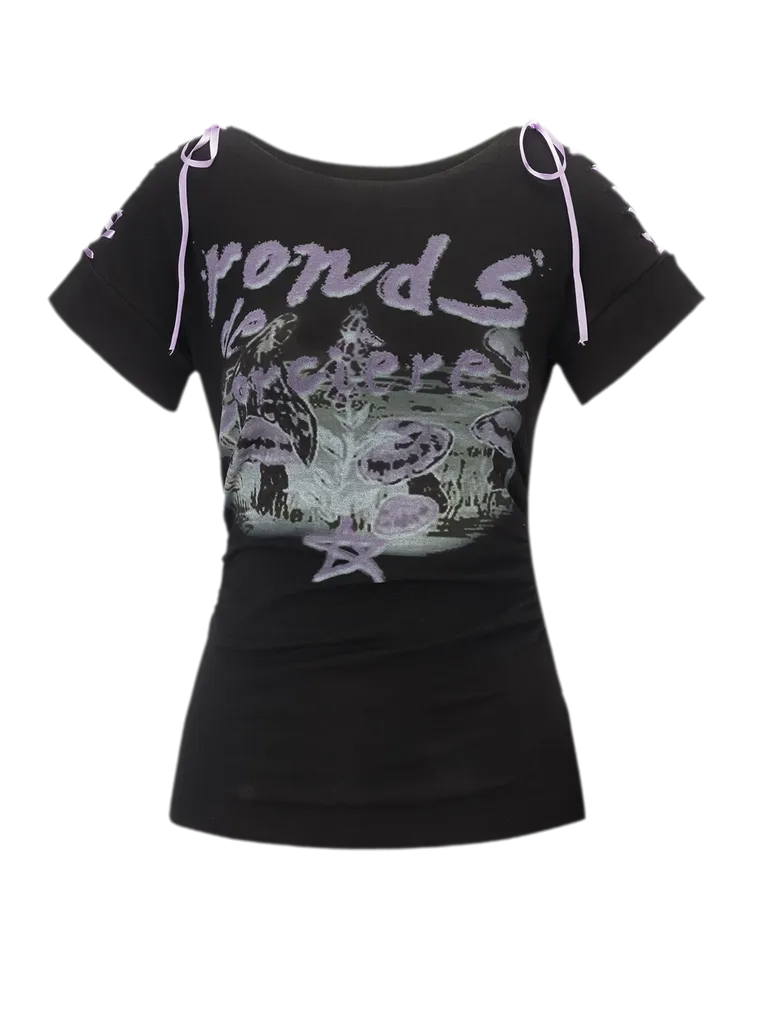 Graphic Cropped Cinched Hoodie