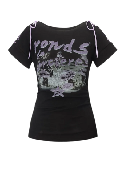 Graphic Cropped Cinched Hoodie