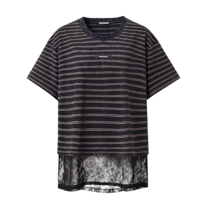 Striped Lace Hem T-Shirt