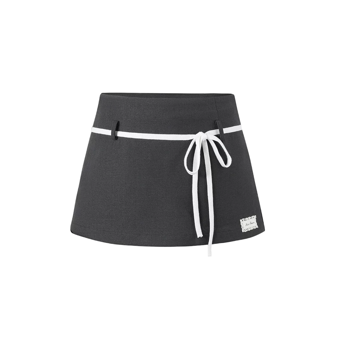 Korean Style Color-Block Tie Waist Shorts Skirt