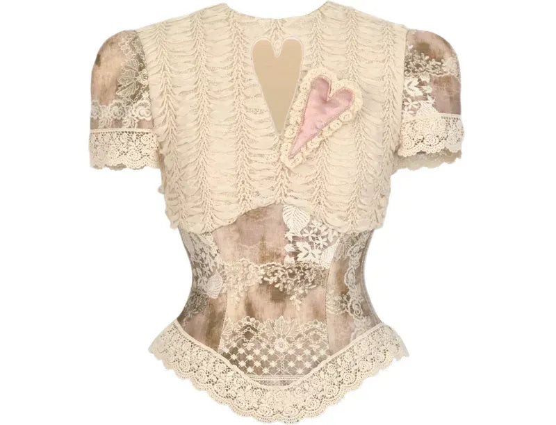 Embroidered Heart Cutout Corset Top
