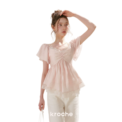 Tencel Lace V-Neck T-Shirt