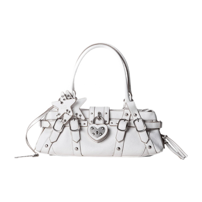 Textured Heart-Lock Top-Handle Bag