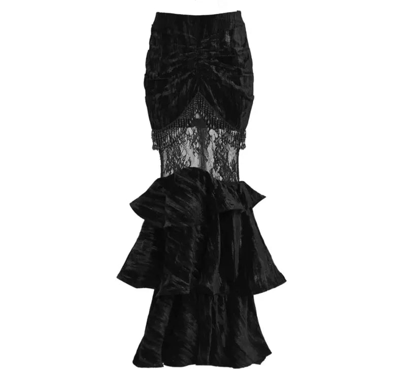 Gold Thread Mermaid Velvet Skirt