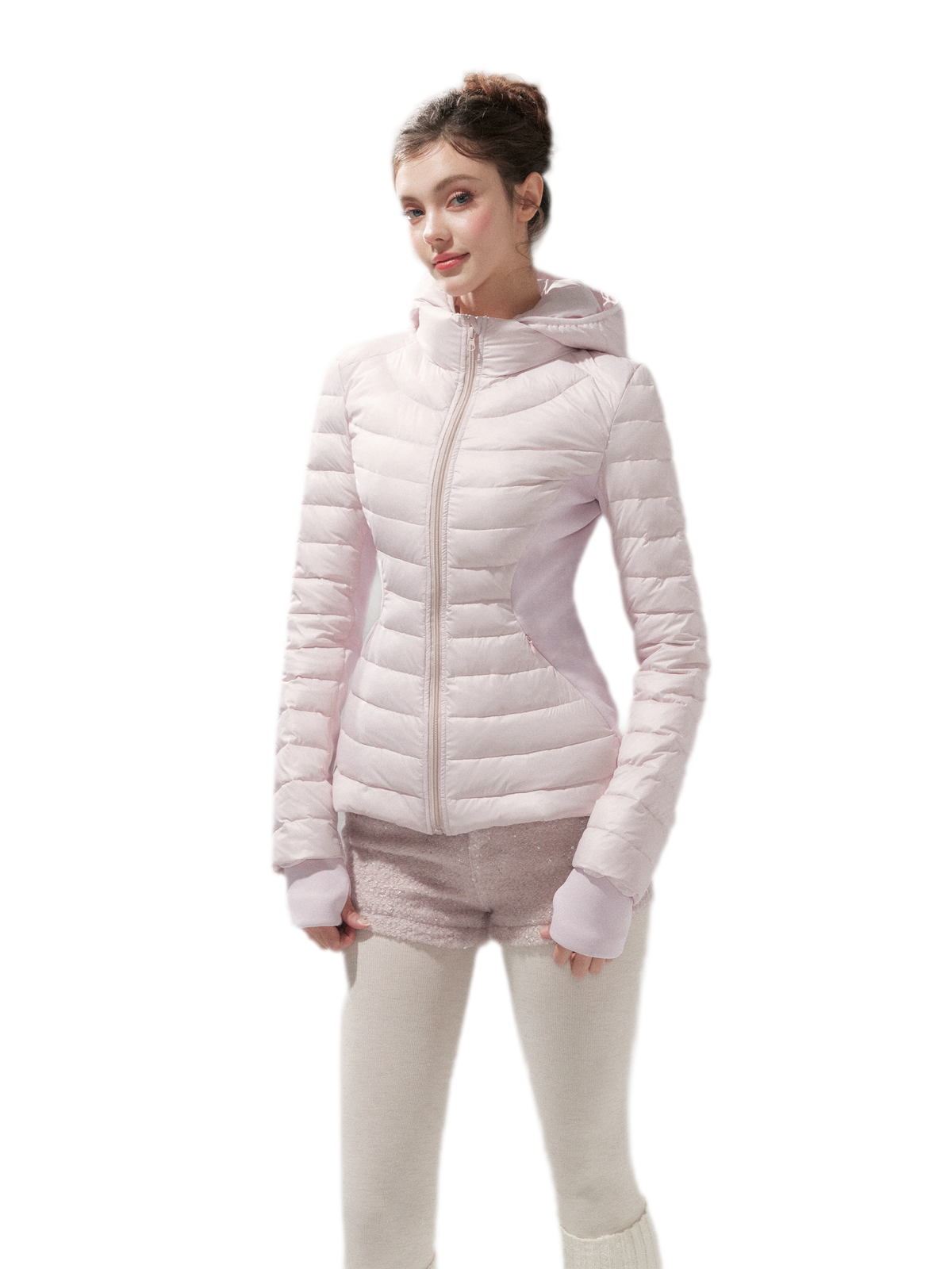 Gesteppte taillierte Daunenjacke mit Kapuze