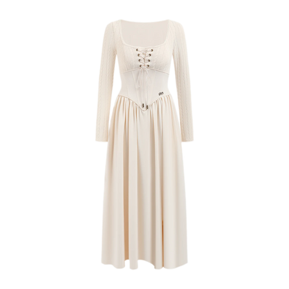 Stretch Lace-Up A-Line Dress