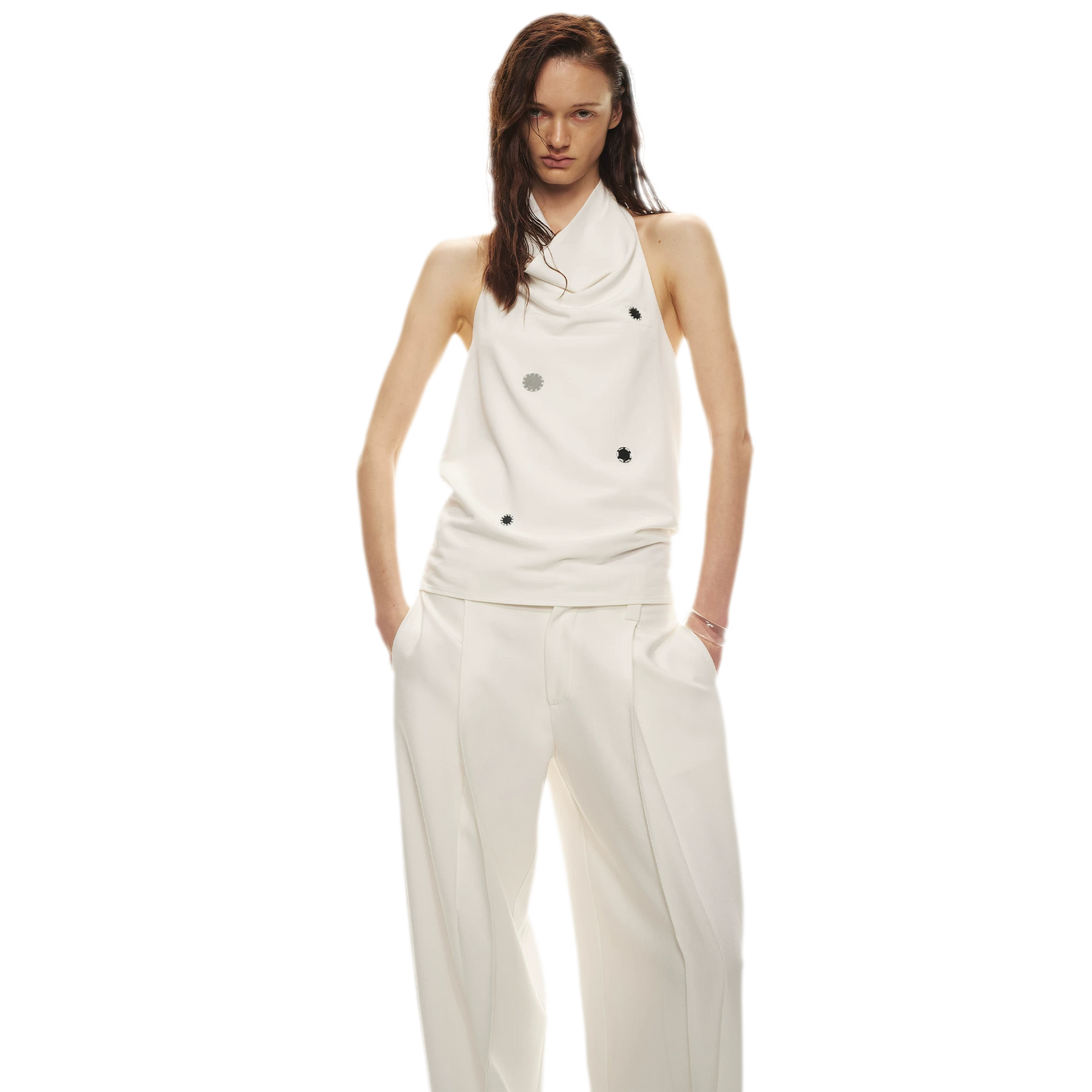 Minimalist Draped Neck Hand-Sewn Lens Halter Top