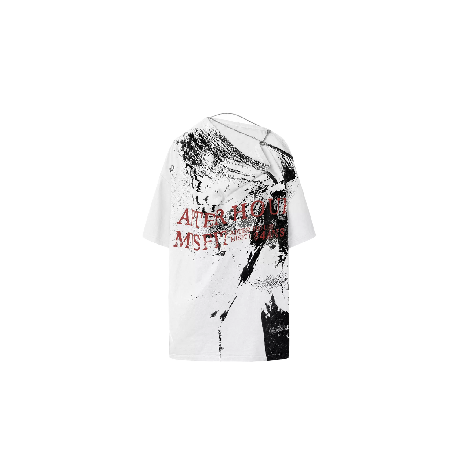 Punk T-shirt with Distressed Print and Open Back