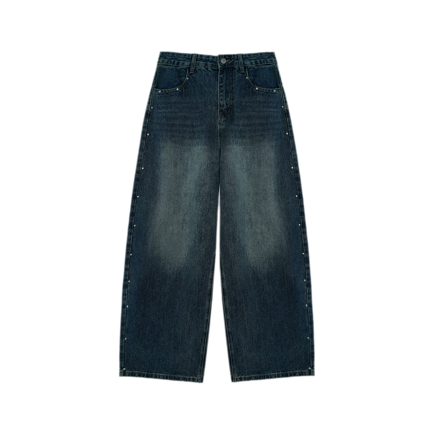 Washed Rivet Curved-Leg Jeans