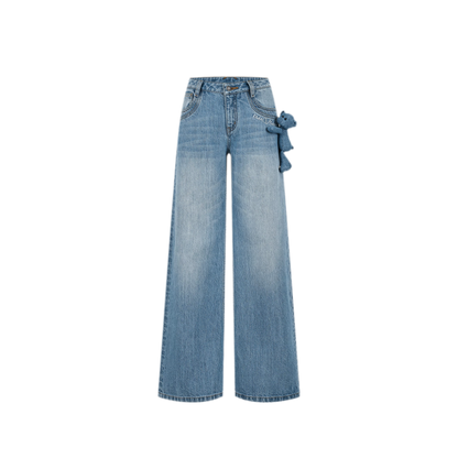 13DE MARZO Mid-Low Waist Straight Jeans – Light Blue