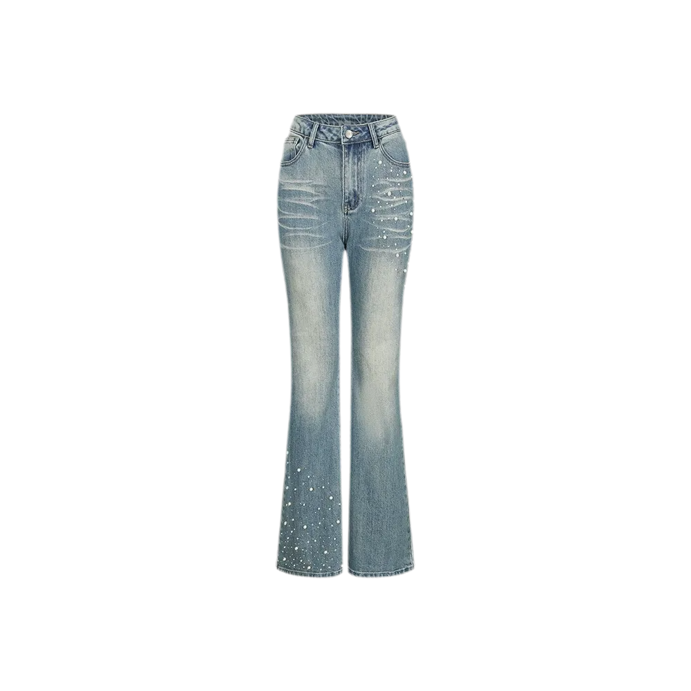 Pearl Embellished Straight Jeans