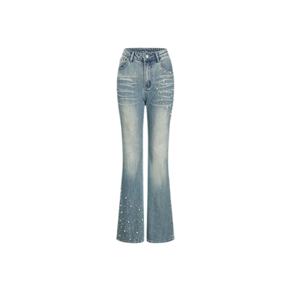 Pearl Embellished Straight Jeans