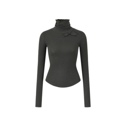 Lyocell Bow High-Neck T-Shirt