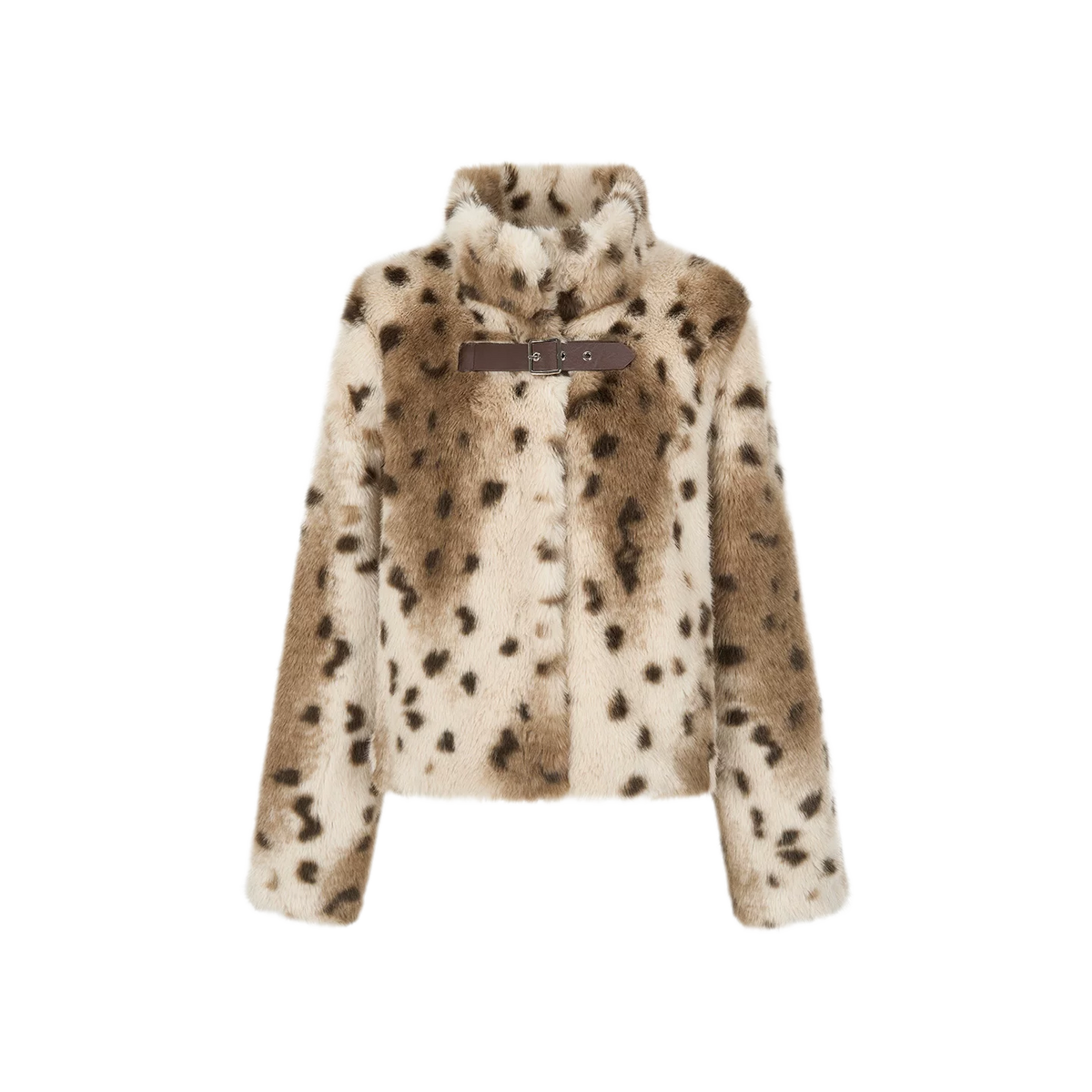 Leopard Faux Fur Buckle Jacket