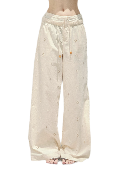 Wide-Leg Embroidered Pants