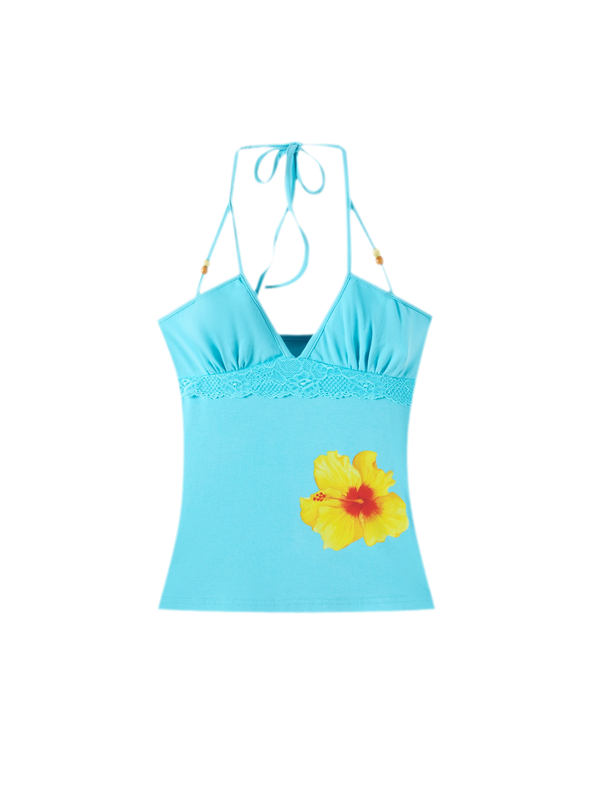 Beaded Floral Halter Tank Top