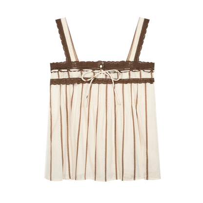 Striped Lace-Trim Tie-Front Camisole