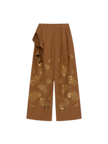 Sequin Paisley Wide-Leg Pants