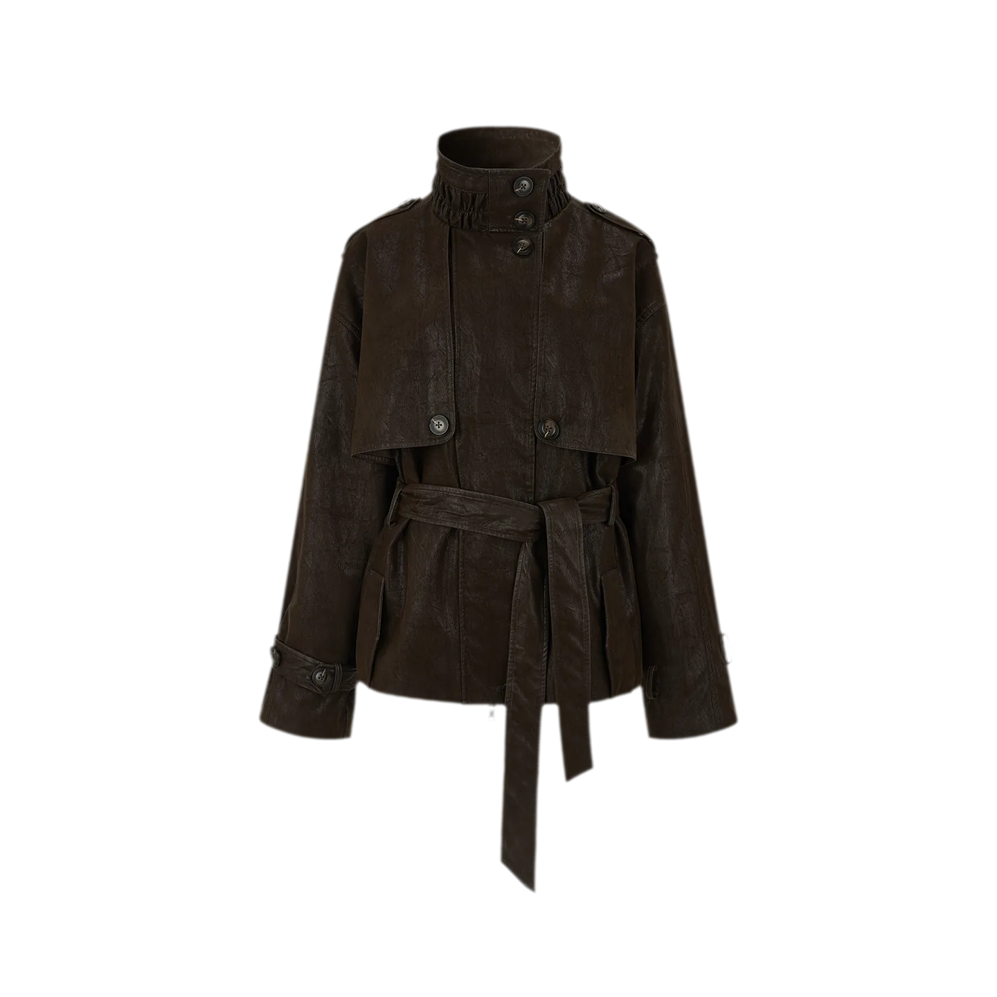 Distressed Utility PU Leather Jacket