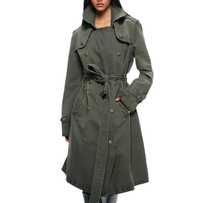 Washed Military Green Trench Coat