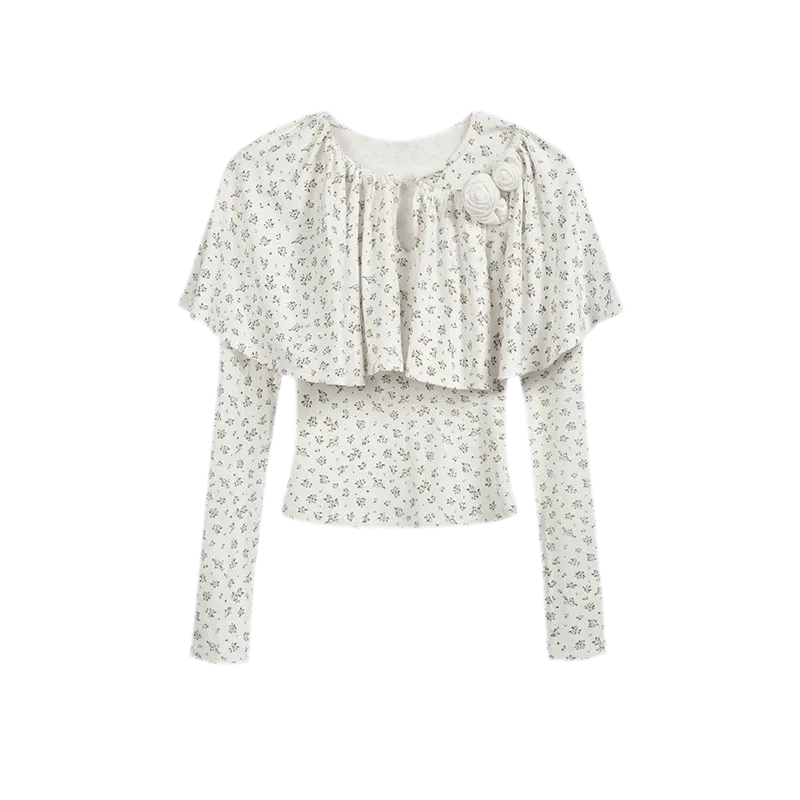 Floral Ruffle Cape Top