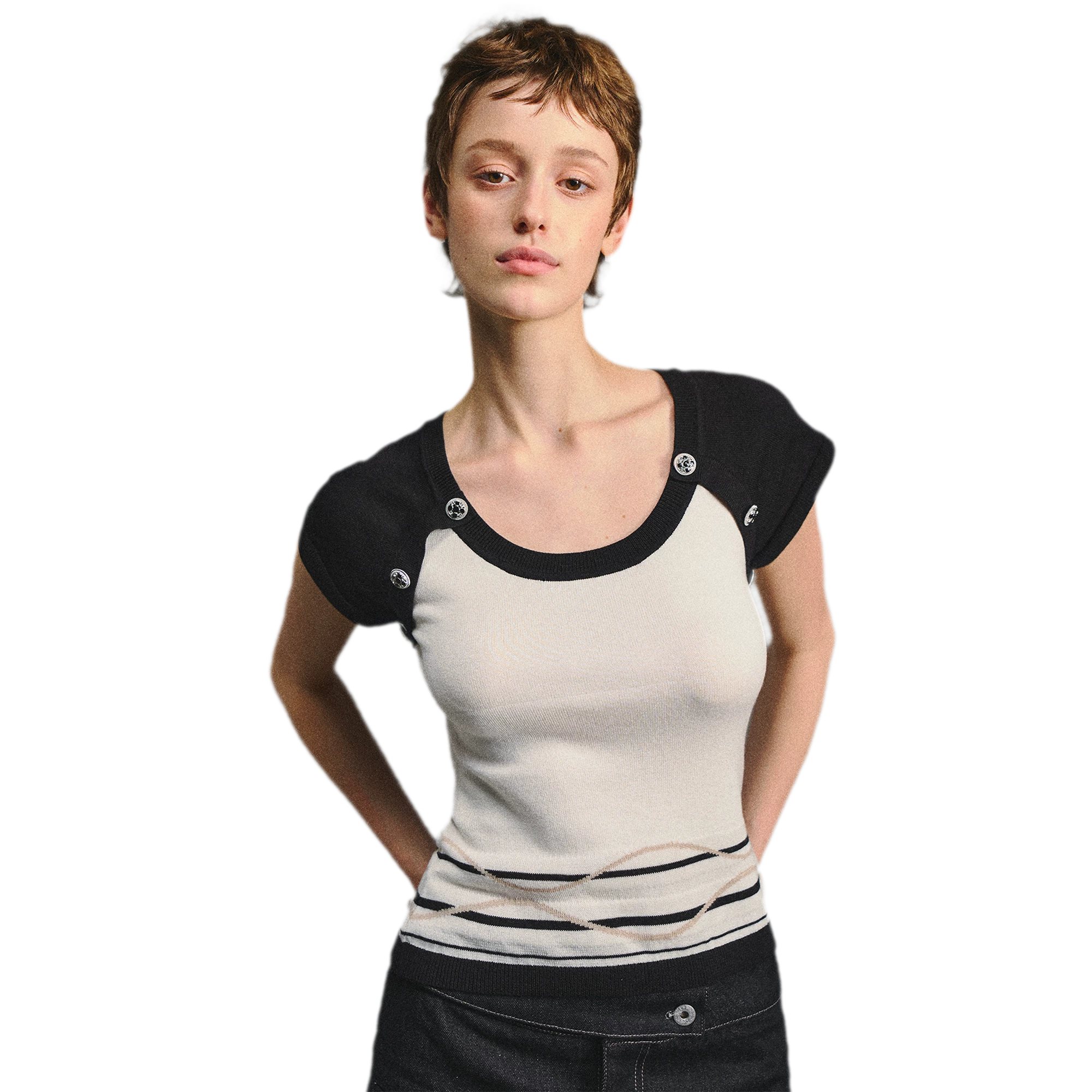 Color Block U-Neck Short Sleeve T-Shirt